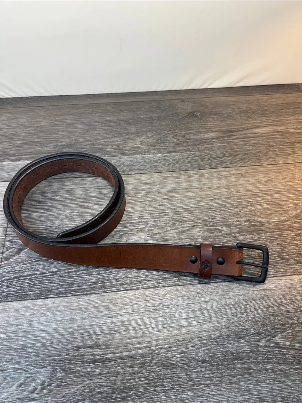 Men's Brown Leather Belt with Matte Black Buckle 42